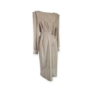 70's 80's Gold Metallic Art Deco Revival Midi Dress